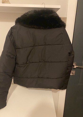 Kürklü Siyah Kadın mont - Görsel 7