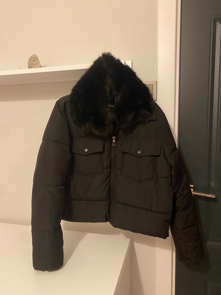 Kürklü Siyah Kadın mont - Görsel 2