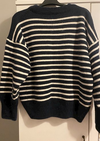 Kadın Siyah Çizgili Örgü Yün Kazak - Görsel 3