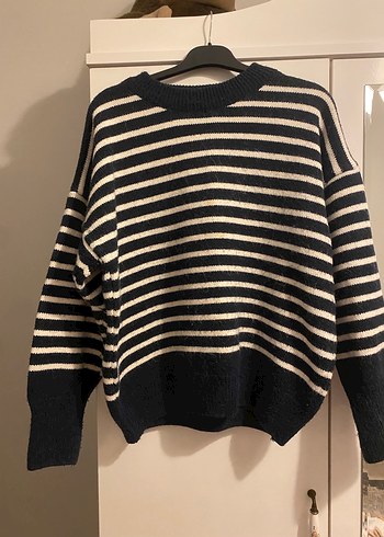 Kadın Siyah Çizgili Örgü Yün Kazak - Görsel 2