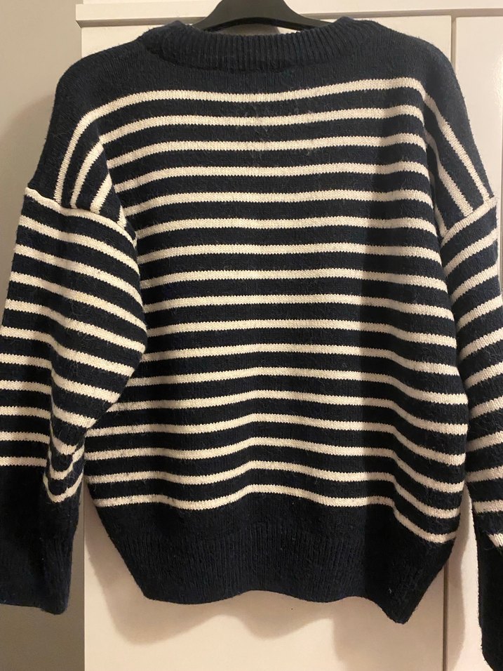 Kadın Siyah Çizgili Örgü Yün Kazak - Görsel 4