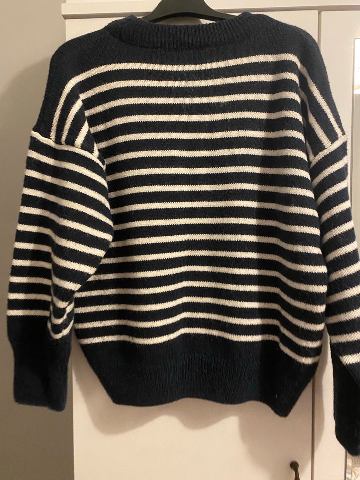 Kadın Siyah Çizgili Örgü Yün Kazak - Görsel 3