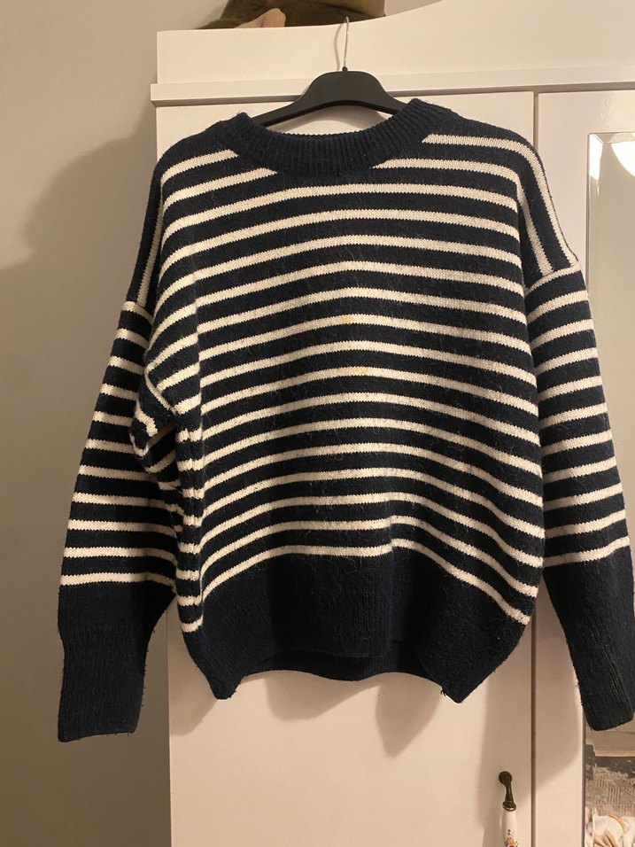 Kadın Siyah Çizgili Örgü Yün Kazak - Görsel 2