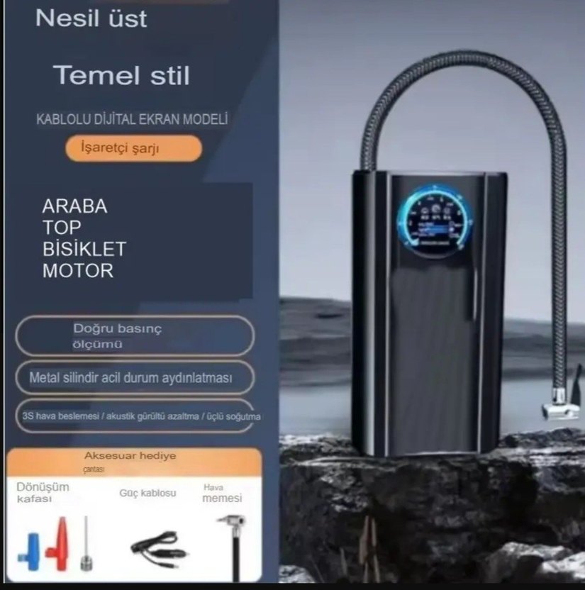 SiyahOto kompresör lastik şişirici hava pompası - Görsel 5