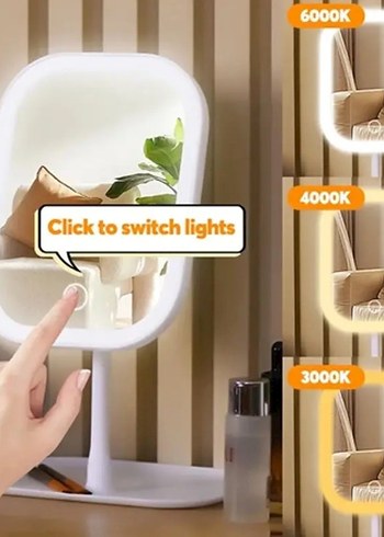 Pembe Işıklı Masaüstü Makyaj Aynası - Görsel 4