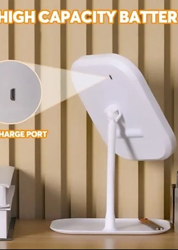 Pembe Işıklı Masaüstü Makyaj Aynası - Görsel 6