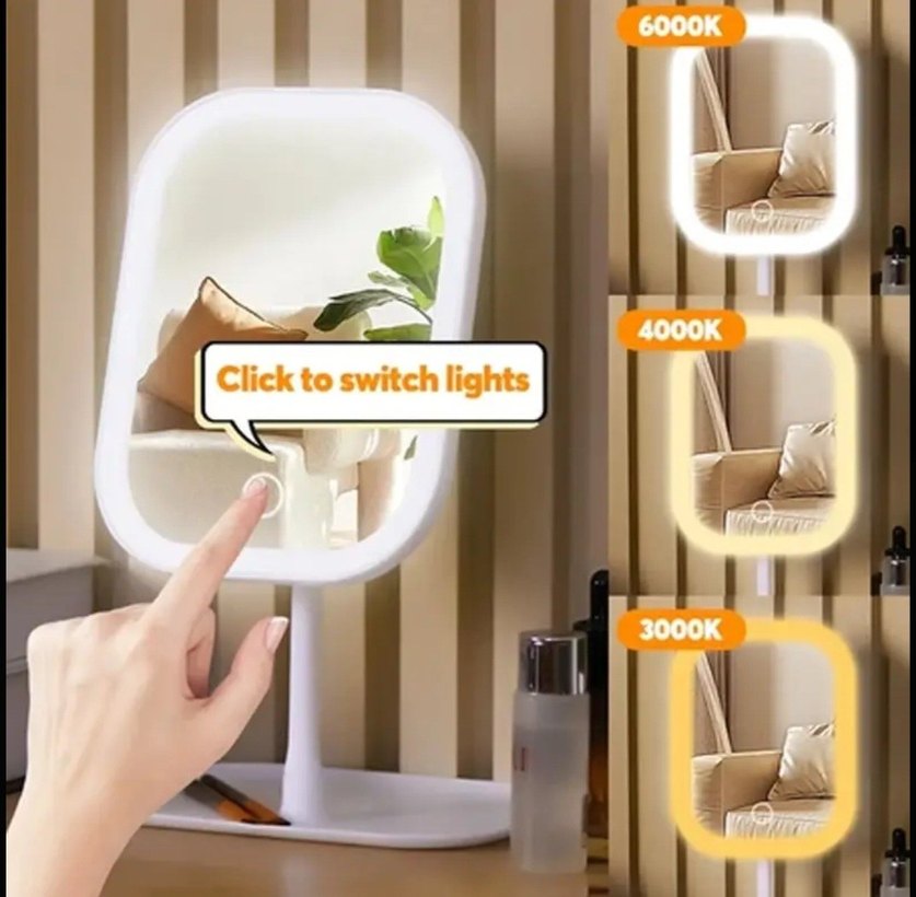 Pembe Işıklı Masaüstü Makyaj Aynası - Görsel 4