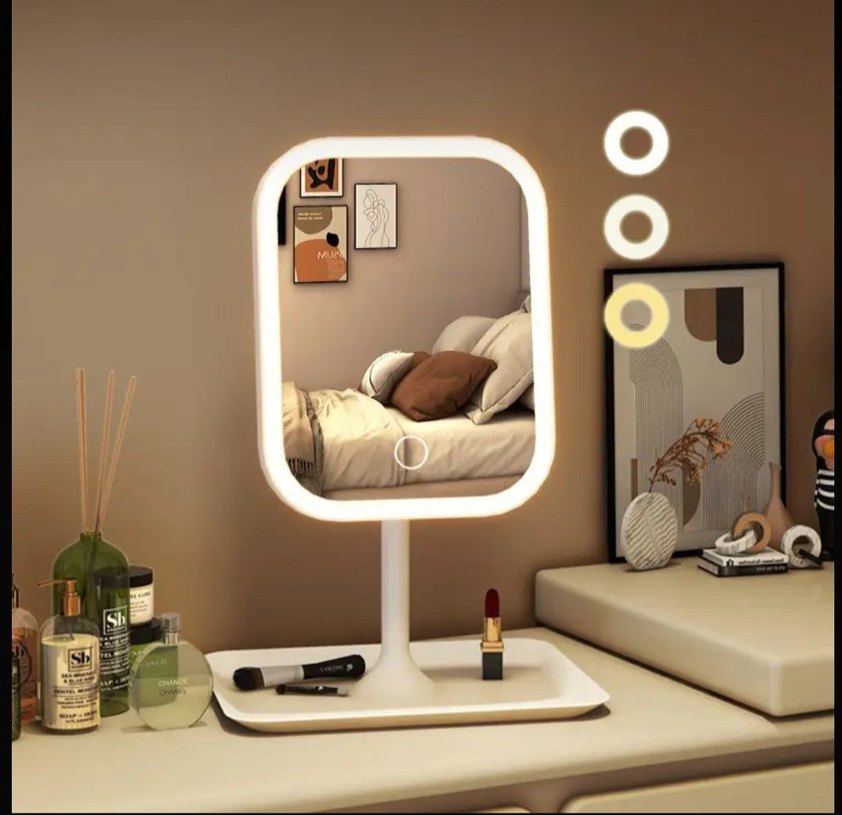 Pembe Işıklı Masaüstü Makyaj Aynası - Görsel 3