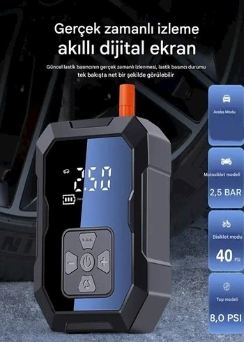 Akıllı 4000mAh Şarjlı Hava Pompası Kompresörü 150psi Araç Lastik - Görsel 5