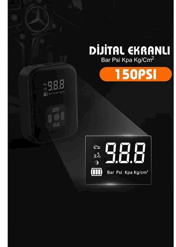 Akıllı 4000mAh Şarjlı Hava Pompası Kompresörü 150psi Araç Lastik - Görsel 6