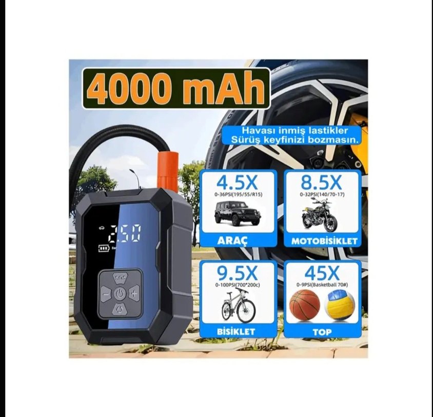 Akıllı 4000mAh Şarjlı Hava Pompası Kompresörü 150psi Araç Lastik - Görsel 2