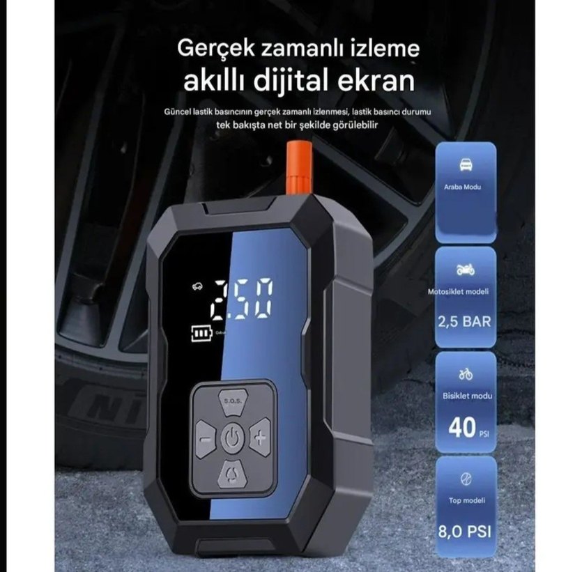 Akıllı 4000mAh Şarjlı Hava Pompası Kompresörü 150psi Araç Lastik - Görsel 5