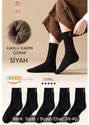 5 Çift Siyah Termal Kadın Havlu Kışlık Çorap (ISI EMİCİ) - Görsel 2