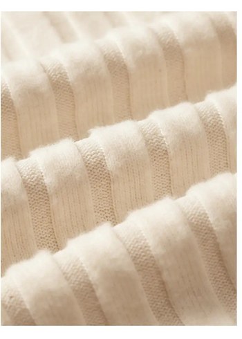 Bej Fitilli Dik Yakalı Kadın Triko Kazak bluz volan kol - Görsel 4