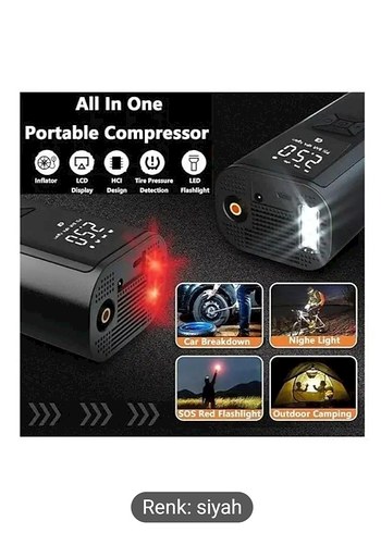 150psı Siyah Dijital oto kompresör el feneri Powerbank - Görsel 3