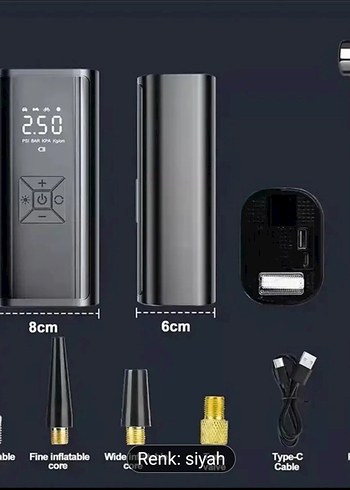 150psı Siyah Dijital oto kompresör el feneri Powerbank - Görsel 5