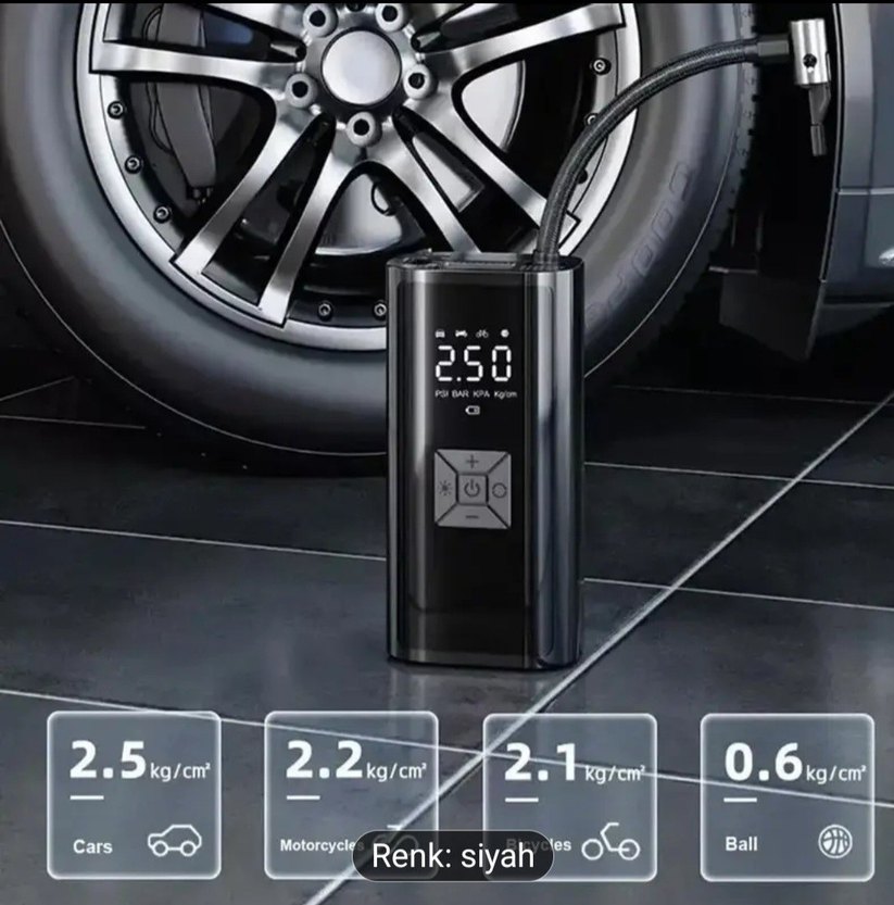 150psı Siyah Dijital oto kompresör el feneri Powerbank - Görsel 4