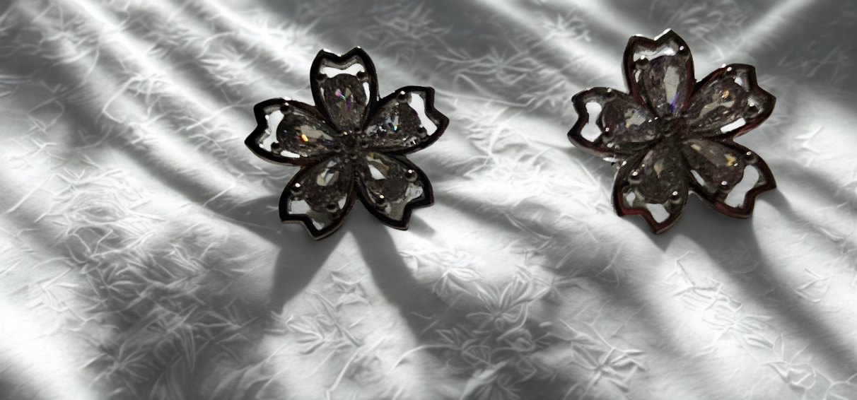 Mini Pul İşlemeli Çiçek Küpe charm seti - Görsel 2