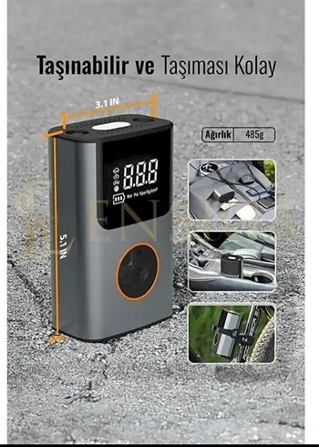 ENSIGA akıllı 4000mAh Şarjlı Hava Kompresörü - Görsel 5