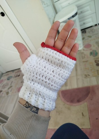 Beyaz Örgü Parmaksız Eldiven - Görsel 5
