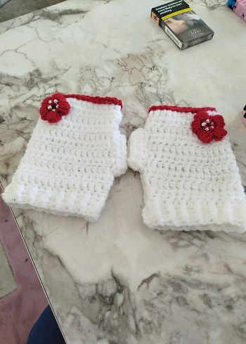 Beyaz Örgü Parmaksız Eldiven - Görsel 4