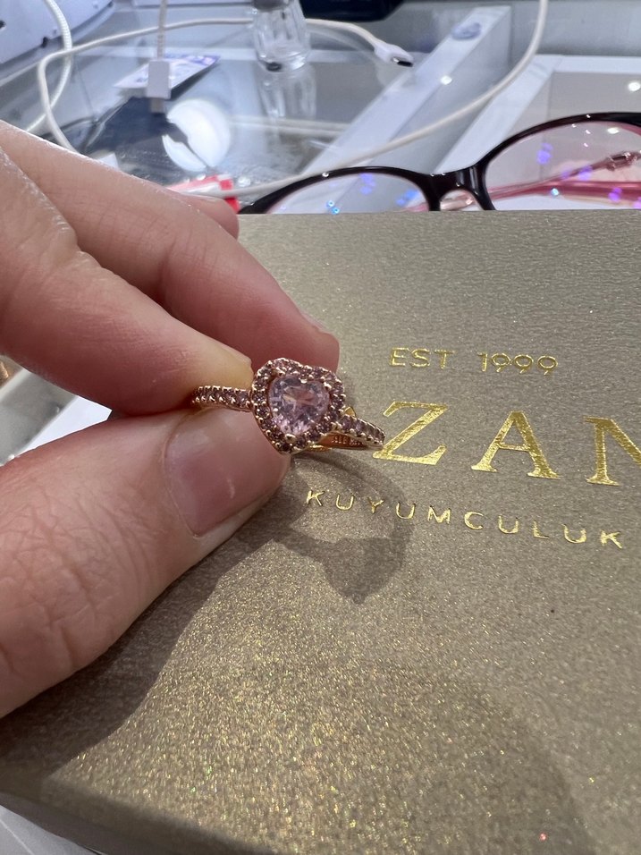 Pembe Kalp Taşlı Kadın Yüzük - Görsel 2