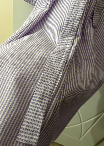 Mor V Yaka Uzun Keten Elbise - Görsel 4