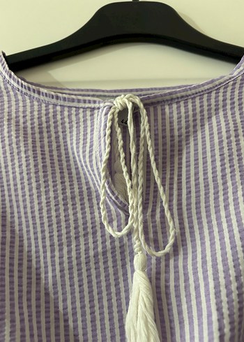 Mor V Yaka Uzun Keten Elbise - Görsel 5