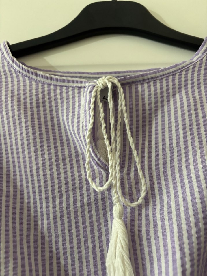 Mor V Yaka Uzun Keten Elbise - Görsel 5