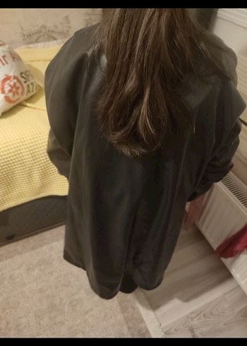 Siyah Deri Fermuarlı Salaş Kadın Ceket standart deri - Görsel 2