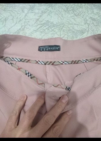 Pembe Pilili Kadın Kumaş Pantolon - Görsel 4