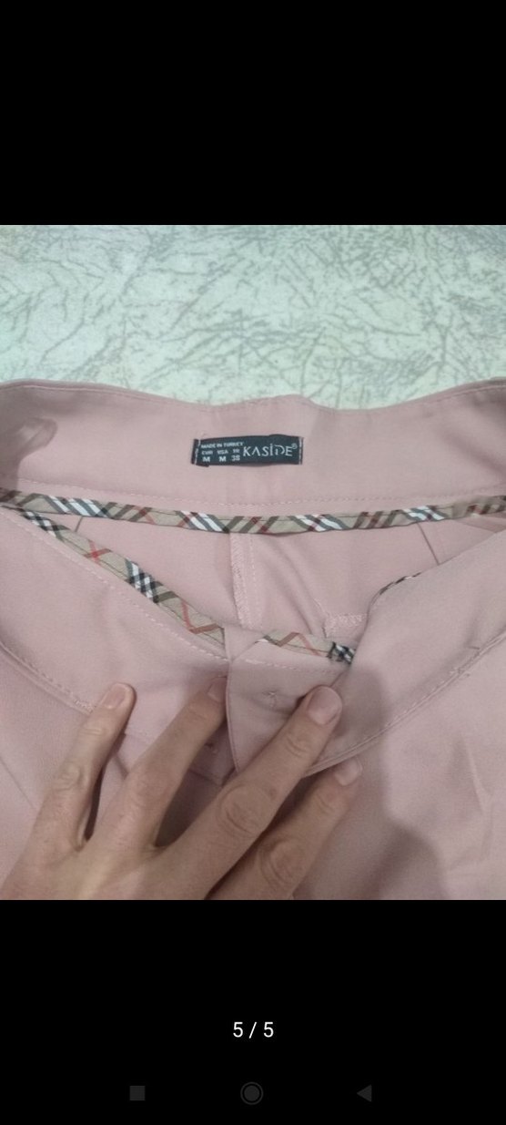 Pembe Pilili Kadın Kumaş Pantolon - Görsel 4