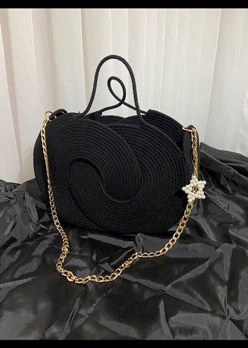 Siyah Zincir Detaylı Yılan Desenli Kadın Çanta - Görsel 2