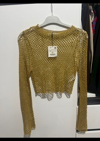 Zara Altın Renkli Nakışlı Mini Triko Kazak - Görsel 2