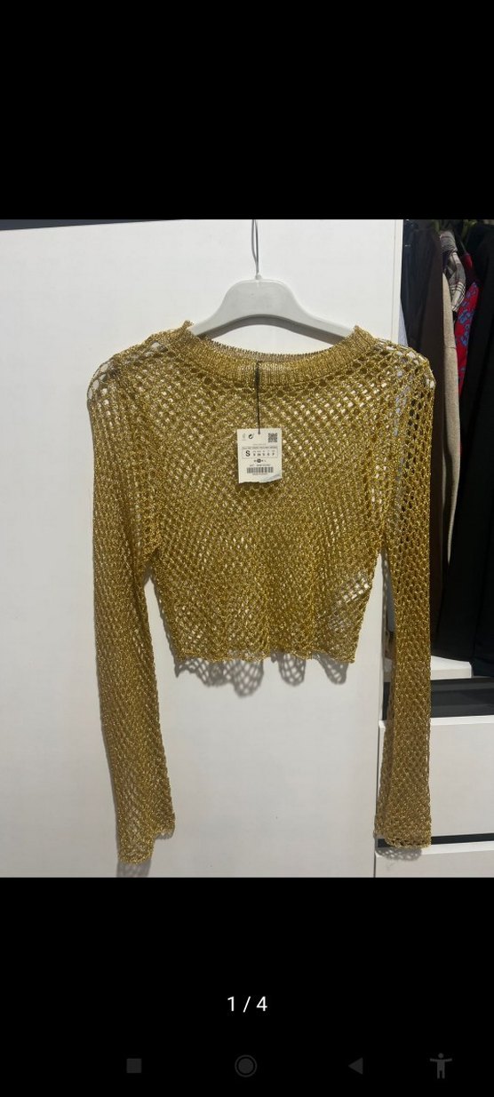 Zara Altın Renkli Nakışlı Mini Triko Kazak - Görsel 2