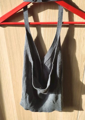 Gri Halter Yaka Örme Kadın Yelek - Görsel 2