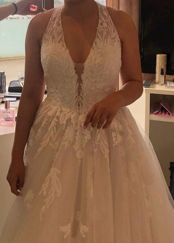 V Yaka A Kesim Uzun Gelinlik - Görsel 5