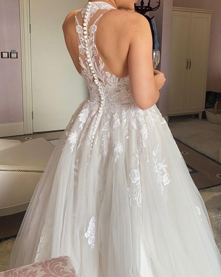 V Yaka A Kesim Uzun Gelinlik - Görsel 2