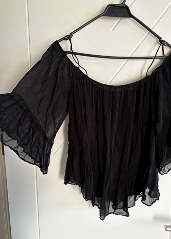 Siyah Mini Ruffle Detaylı Gösterişli Bluz - Görsel 2