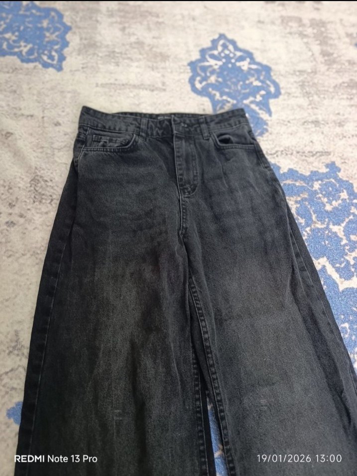 kadın siyah bol kesim jean kot pantolon - Görsel 2