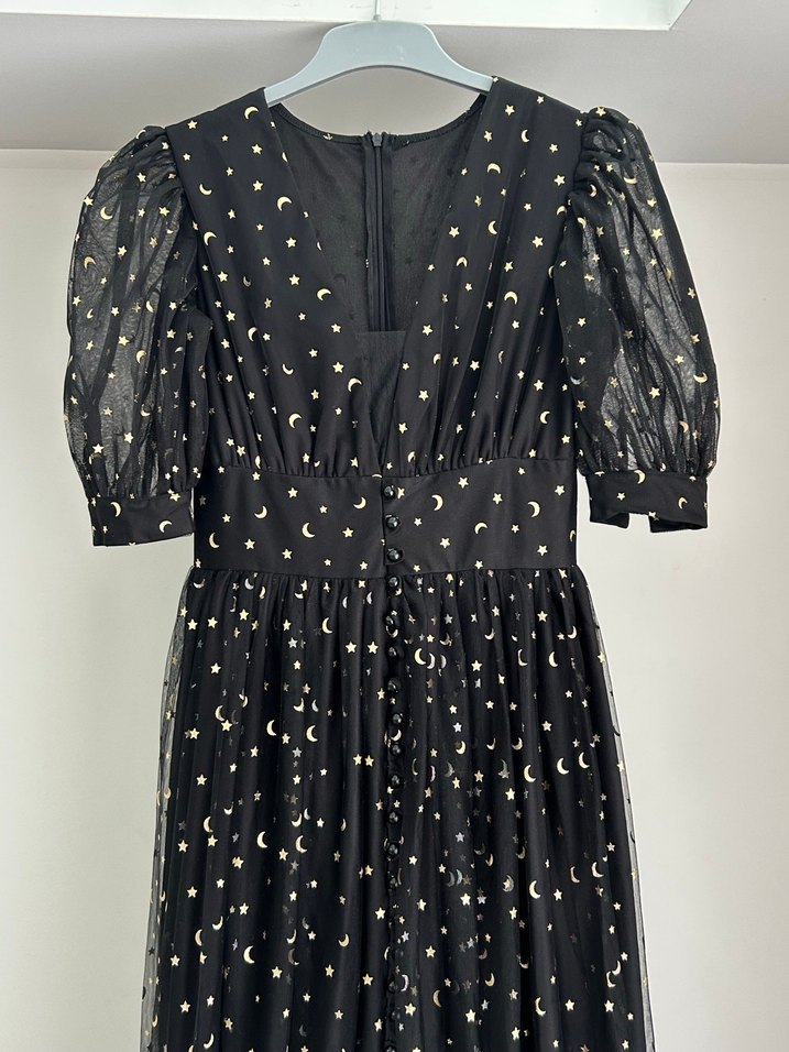 Siyah Uzun V Yaka Abiye Elbise - Görsel 4