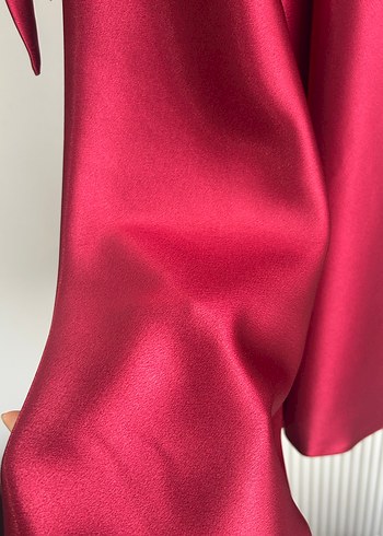 Bordo Saten Abiye Elbise - Görsel 3