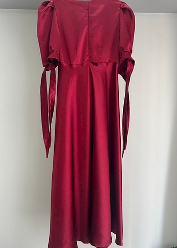 Bordo Saten Abiye Elbise - Görsel 5