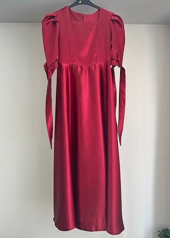 Bordo Saten Abiye Elbise - Görsel 4