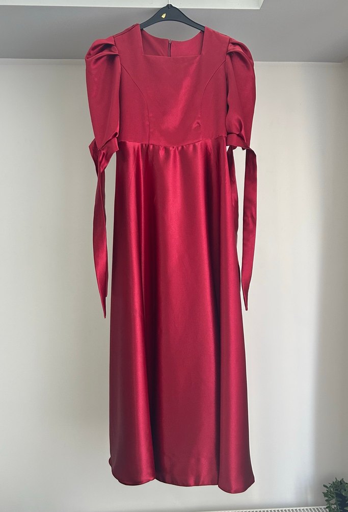 Bordo Saten Abiye Elbise - Görsel 4