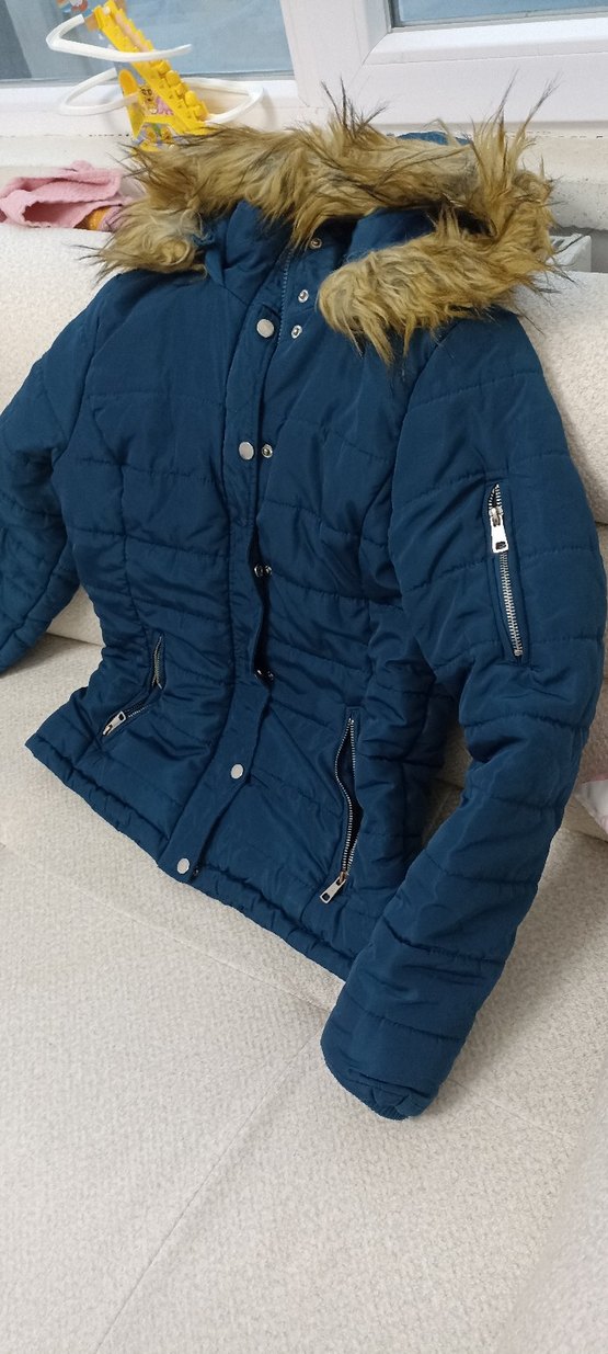 Kadın Mavi Kapüşonlu Kışlık Mont - Görsel 5