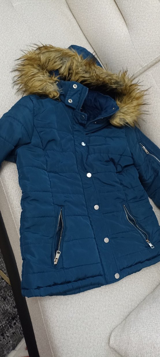 Kadın Mavi Kapüşonlu Kışlık Mont - Görsel 3