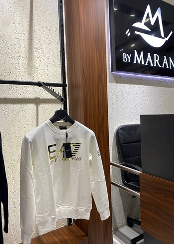 Beyaz Baskılı Pamuklu Erkek Sweatshirt EA7 - Görsel 2