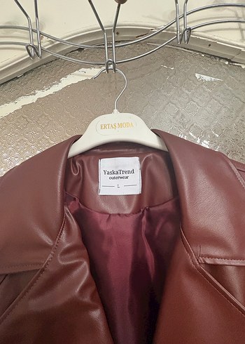 Bordo Deri Kadın Trençkot - Görsel 2