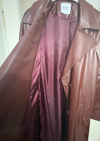 Bordo Deri Kadın Trençkot - Görsel 3